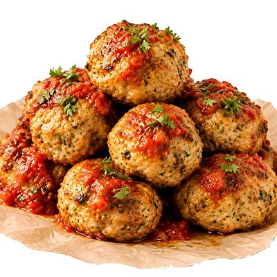 Pâtes aux boulettes de poulet / مقرونة بنادق دجاج — Sauce tomate · Pâtes Fell ou spaghetti · Boulettes de Dinde — SALSA Msaken